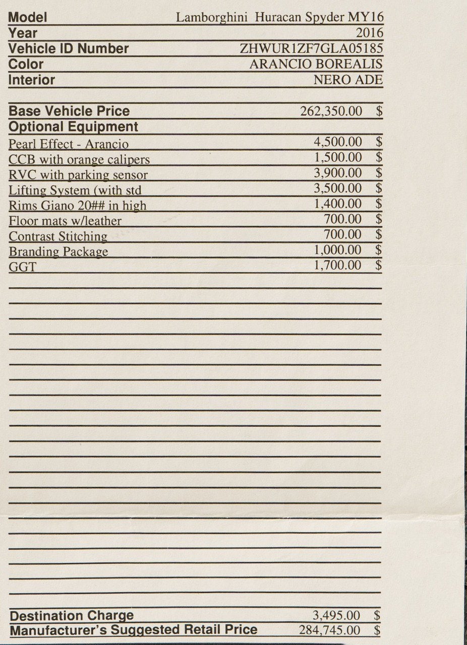 2016 Lamborghini Huracan LP 610-4 Spyder