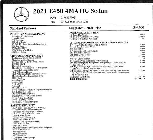 2021 Mercedes-Benz E-Class E 450
